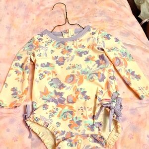 Ruffle Butts 1 Pc Swimsuit Size 12-18 Mos Light Pink and Lavendar floral. EUC